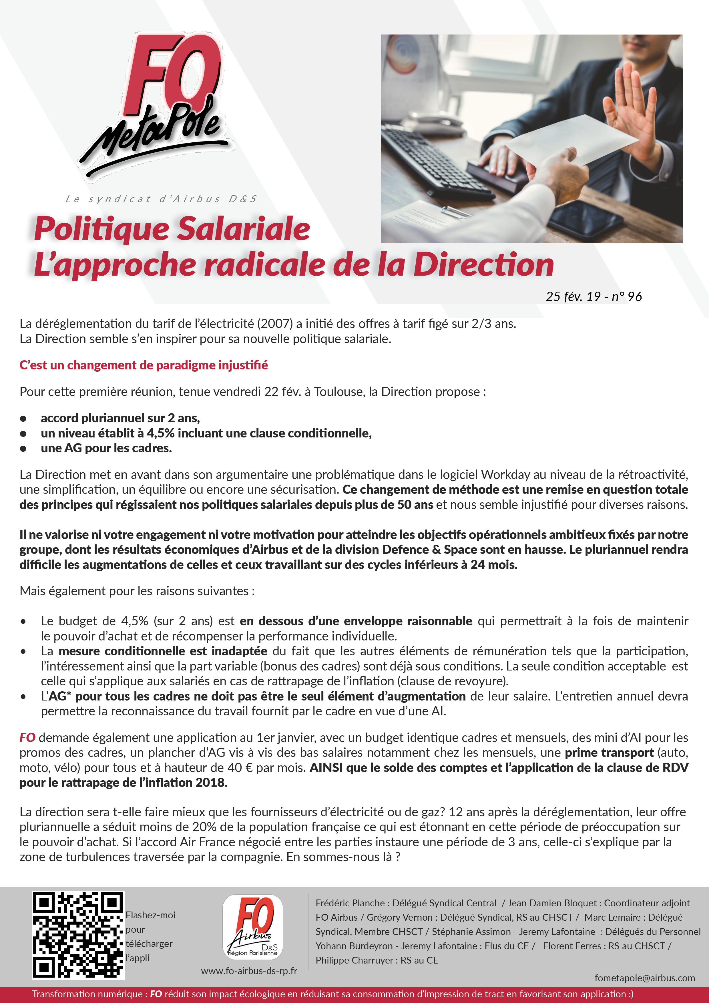 politique salariale pluriannuelle Direction Airbus FO Airbus Def & Space