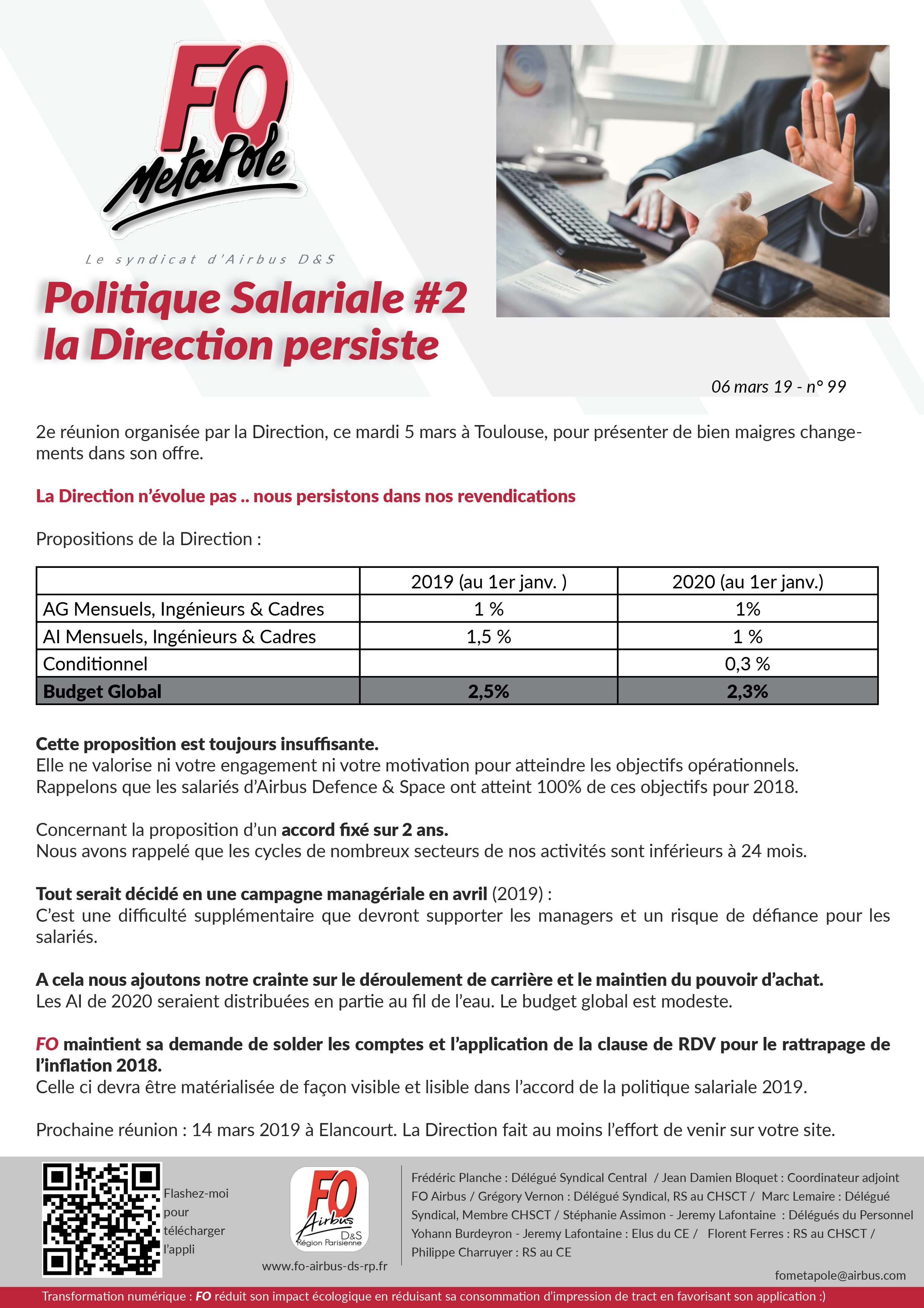 politique salariale pluriannuelle Direction Airbus FO Airbus Def & Space