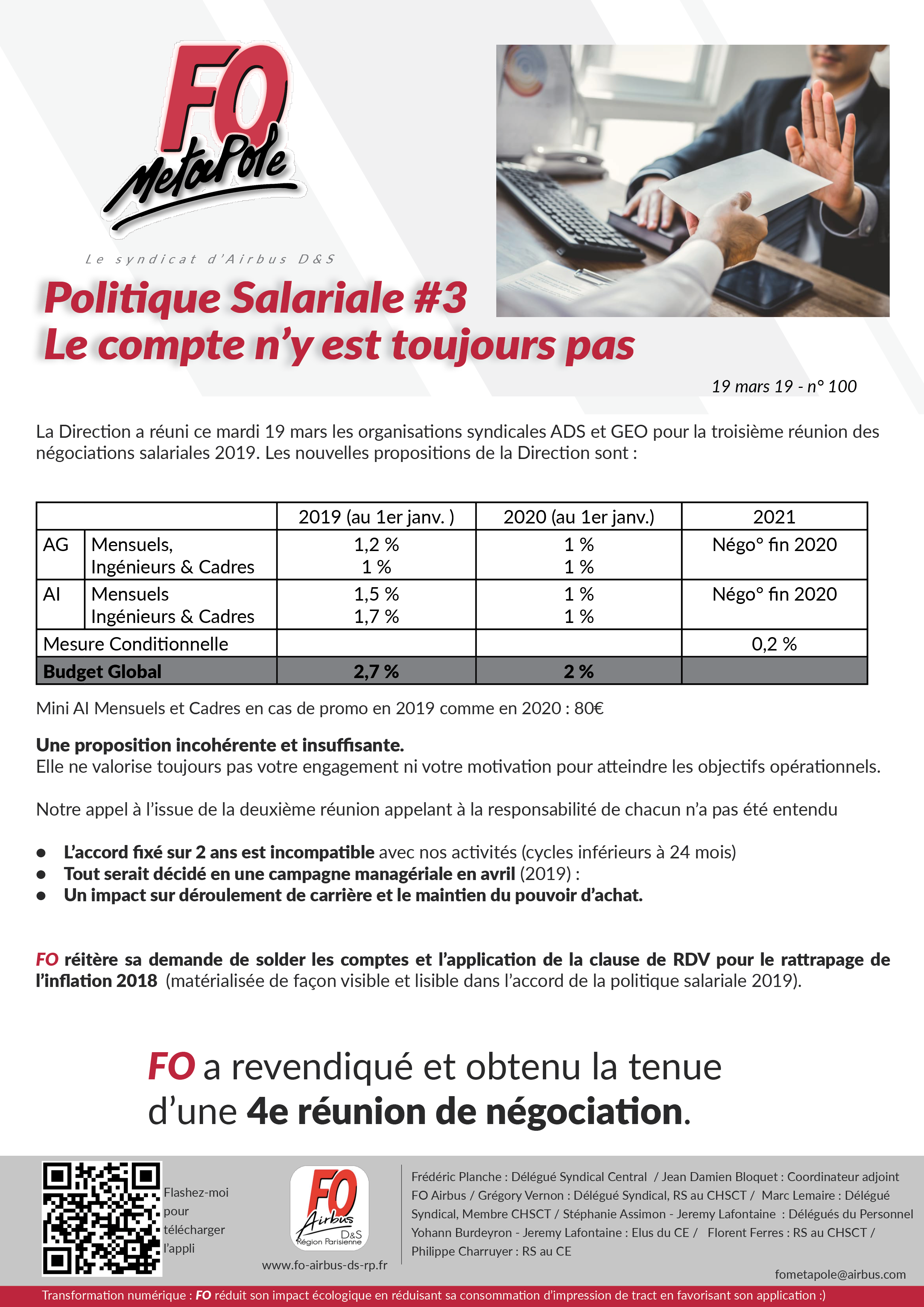 politique salariale pluriannuelle Direction Airbus FO Airbus Def & Space